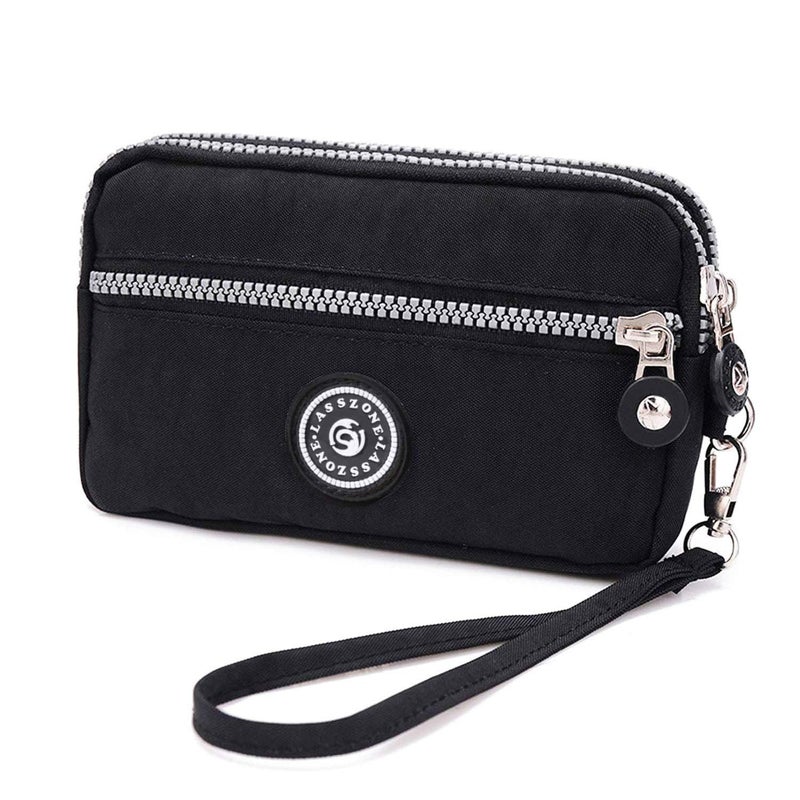 LassZone Womens Nylon Phone Purse Three Zipper Long Clutch Wallet Purse Smartphone Wristlet Wallet for Cellphone Card Coin - Image 1